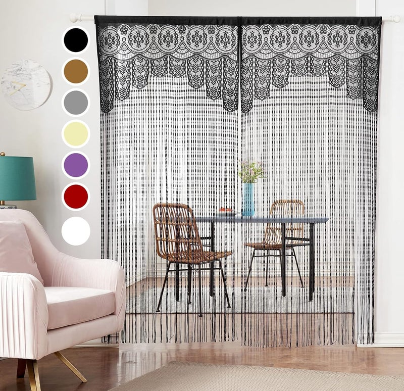 HSYLYM String Door Privacy Lace Curtain Macrame Boho Doorway Window Curtains for Wall Divider Windows Door Covers Decorative Room Separation (35Ã—79in/90Ã—200cm,Black) - Image 2